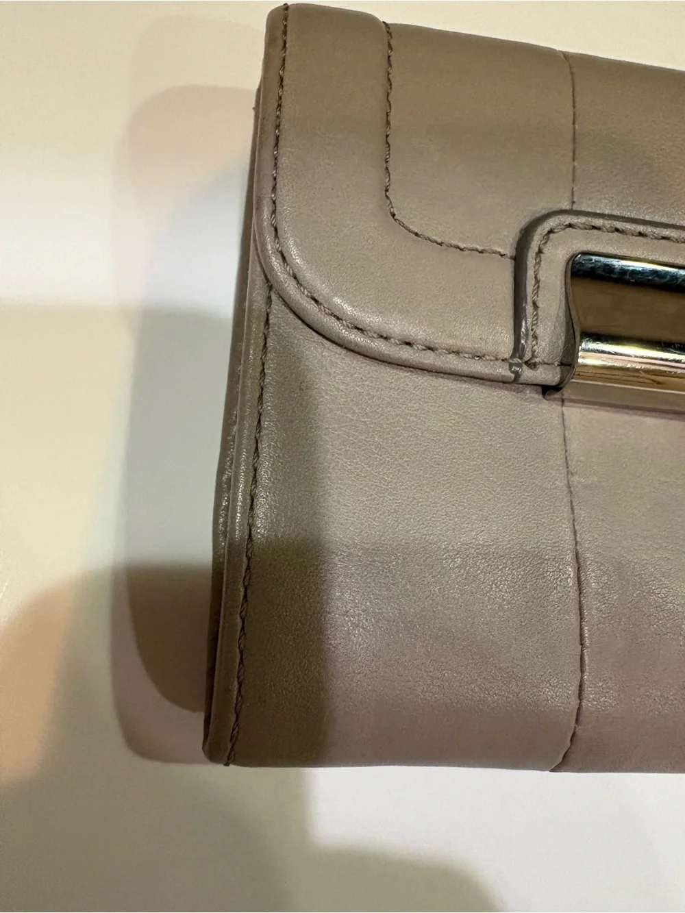 Vintage Coach Gray/Taupe Leather Kristin Wallet with Silver-Tone Hardware